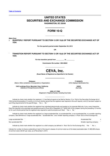 Vorschaubild CEVA
 10-Q Quartalsbericht 2013 