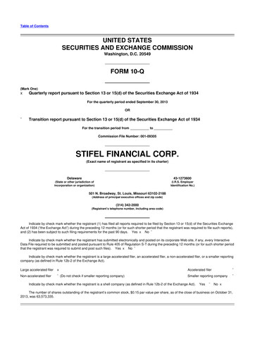 Thumbnail Stifel
 10-Q Quarterly Report FY2013 