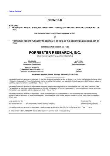 Vorschaubild Forrester Research
 10-Q Quartalsbericht 2013 