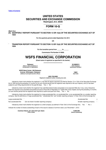 Miniature WSFS Financial 10-Q Rapport trimestriel  