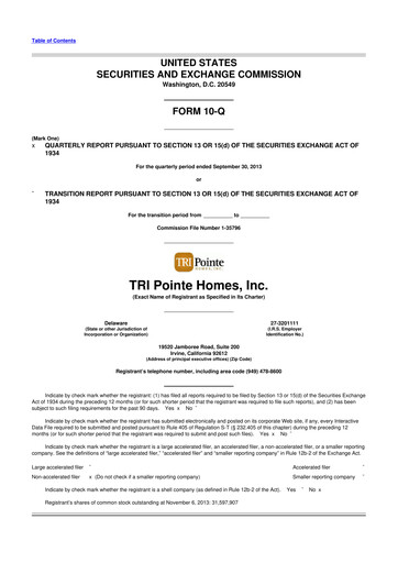 Thumbnail Tri Pointe Homes 10-Q Quarterly Report FY2013 