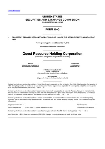 Thumbnail Quest Resource Holding 10-Q Quarterly Report FY2013 
