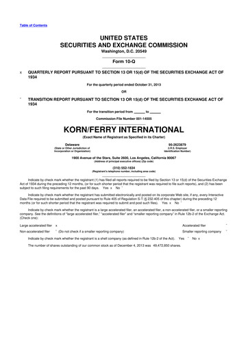 Miniature Korn Ferry
 10-Q Rapport trimestriel  