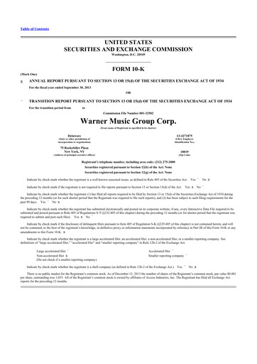 Thumbnail Warner Music Group
 10-K Annual Report 2013