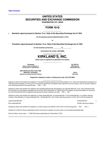 Thumbnail Kirkland's 10-Q Quarterly Report FY 