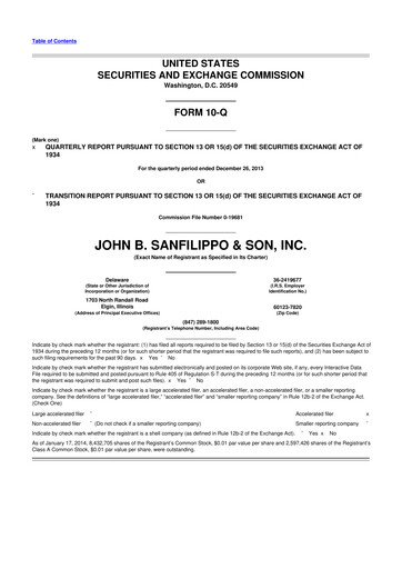 Thumbnail John B. Sanfilippo & Son 10-Q Quarterly Report FY2014 