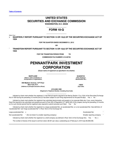 Thumbnail PennantPark Investment 10-Q Quarterly Report FY 