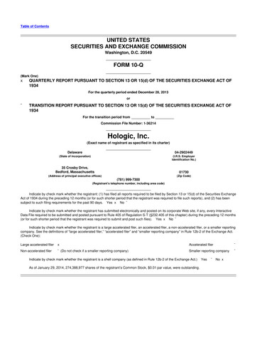 Thumbnail Hologic 10-Q Quarterly Report FY2014 