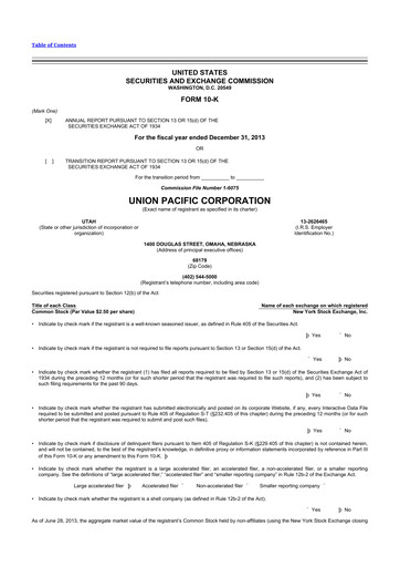 Thumbnail Union Pacific Corporation 10-K Annual Report 2013