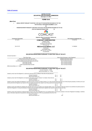 Thumbnail Comcast 10-K Annual Report 2013