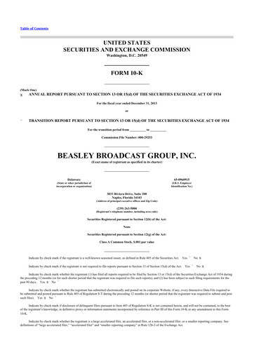 Miniature Beasley Broadcast Group
 10-K Rapport annuel 2013