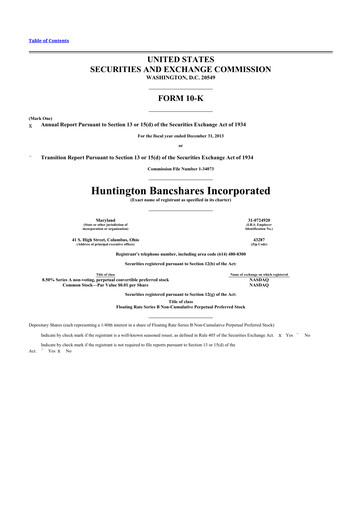 Thumbnail Huntington Bancshares
 10-K Annual Report 2013