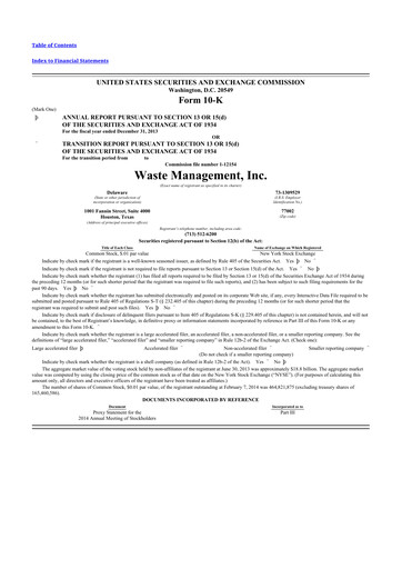 Thumbnail Waste Management 10-K Annual Report 2013