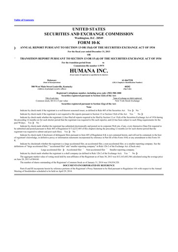 Thumbnail Humana 10-K Annual Report 2013