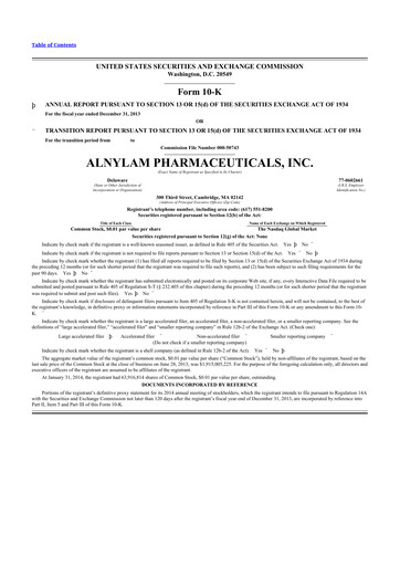 Thumbnail Alnylam Pharmaceuticals
 10-K Annual Report 2013