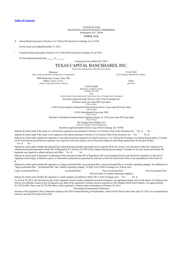 Thumbnail Texas Capital Bancshares 10-K Annual Report 2013