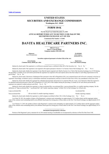 Thumbnail DaVita 10-K Annual Report 2013