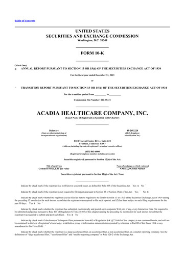 Thumbnail Acadia Healthcare
 10-K Annual Report 2013