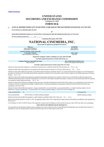 Thumbnail National CineMedia 10-K Annual Report 2013