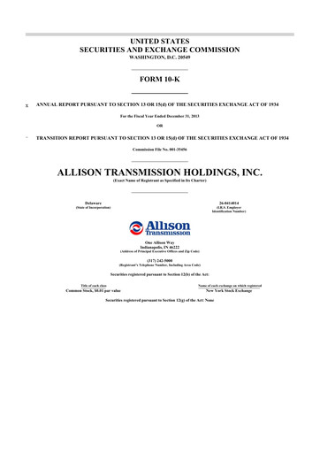 Thumbnail Allison Transmission
 10-K Annual Report 2013