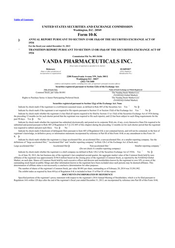 Thumbnail Vanda Pharmaceuticals 10-K Annual Report 2013