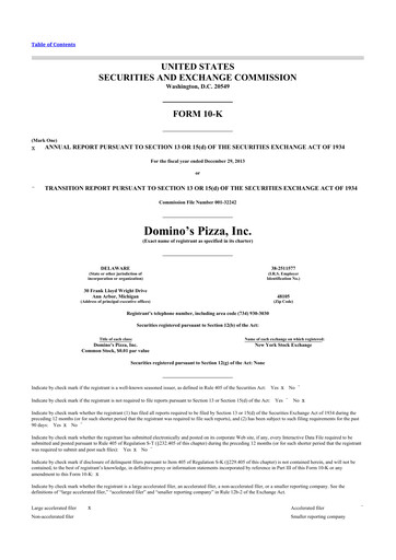 Thumbnail Domino's Pizza 10-K Annual Report 2013