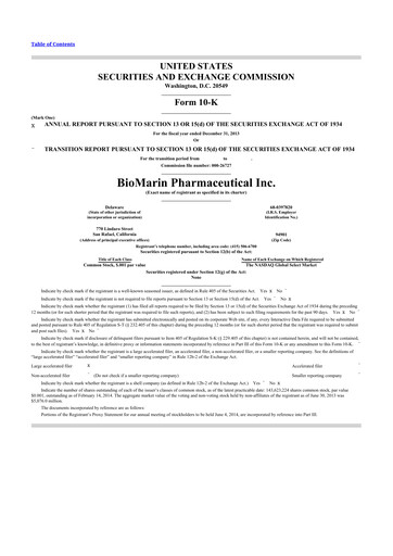 Thumbnail BioMarin Pharmaceutical 10-K Annual Report 2013