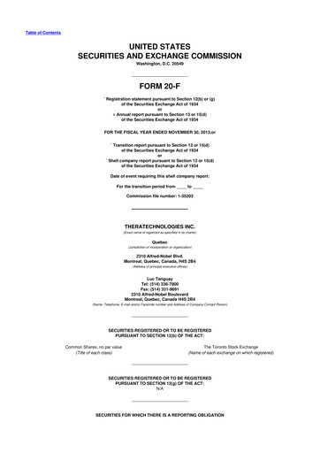 Miniature Theratechnologies 20-F Rapport annuel 