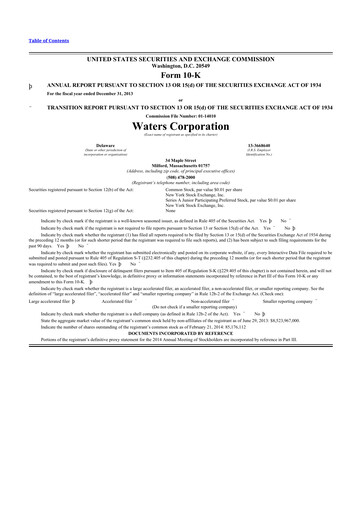 Thumbnail Waters Corporation 10-K Annual Report 2013