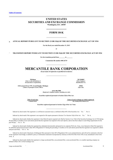 Thumbnail Mercantile Bank 10-K Annual Report 2013