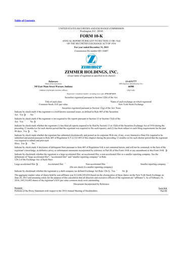 Thumbnail Zimmer Biomet 10-K Annual Report 2013