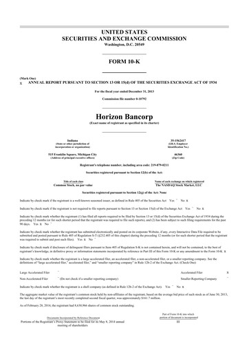 Thumbnail Horizon Bancorp 10-K Annual Report 2013