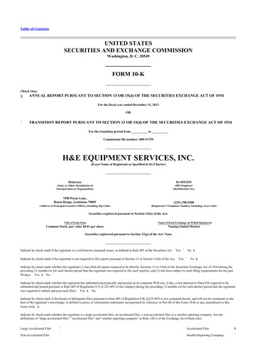 Thumbnail H&E Equipment Services 10-K Annual Report 2013