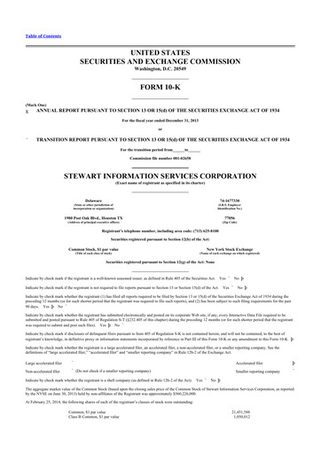 Miniature Stewart Information Services 10-K Rapport annuel 2013