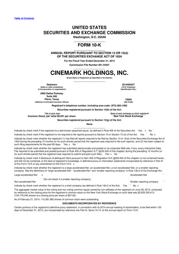 Thumbnail Cinemark Theatres
 10-K Annual Report 