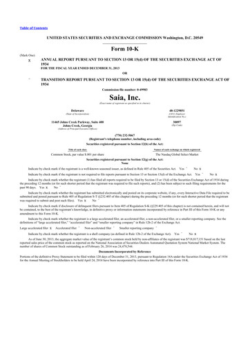 Thumbnail Saia
 10-K Annual Report 2013