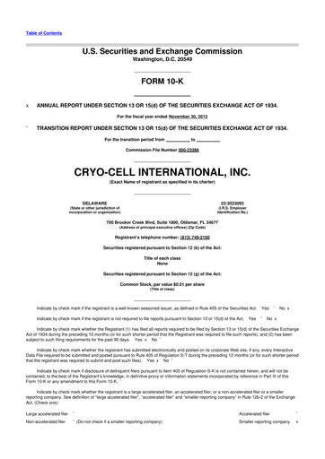 Thumbnail Cryo-Cell International 10-K Annual Report 2013