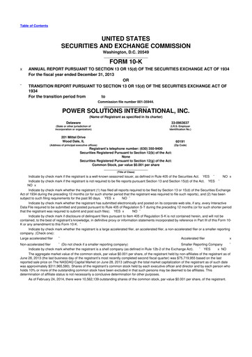 Thumbnail Power Solutions International 10-K Annual Report 2013