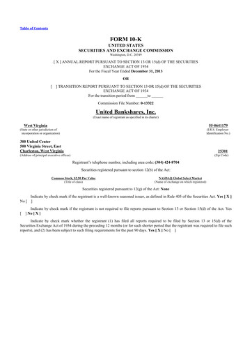 Thumbnail United Bankshares 10-K Annual Report 2013