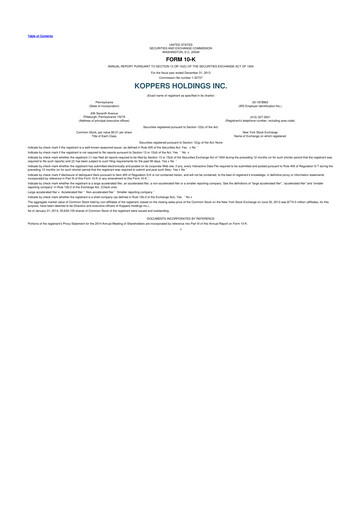 Vorschaubild Koppers Holdings 10-K Jahresbericht 2013