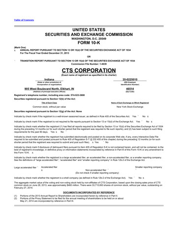 Thumbnail CTS Corporation 10-K Annual Report 2013