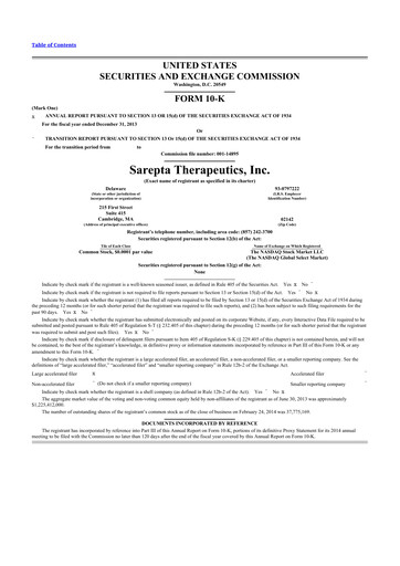 Thumbnail Sarepta Therapeutics
 10-K Annual Report 2013
