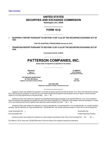 Miniature Patterson Companies
 10-Q Rapport trimestriel 2014 