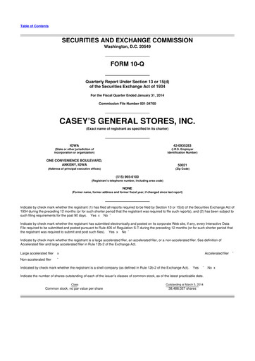 Thumbnail Casey's General Stores
 10-Q Quarterly Report FY2014 