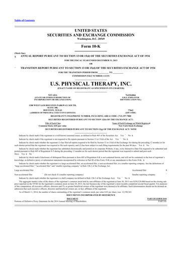 Thumbnail U.S. Physical Therapy, Inc. 10-K Annual Report 2013