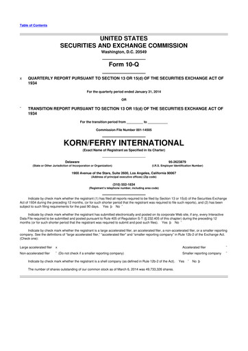 Miniature Korn Ferry
 10-Q Rapport trimestriel  