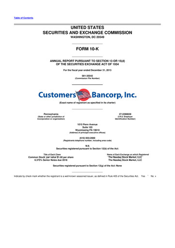 Thumbnail Customers Bancorp
 10-K Annual Report 2013