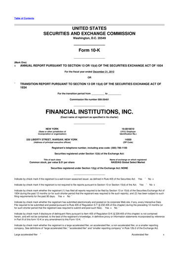 Thumbnail Financial Institutions 10-K Annual Report 