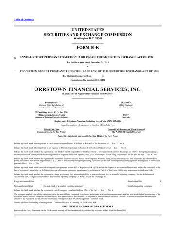 Thumbnail Orrstown Financial Services 10-K Annual Report 2013