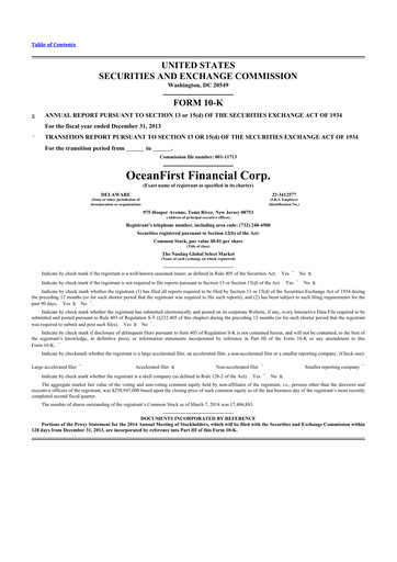 Thumbnail OceanFirst Financial 10-K Annual Report 2013